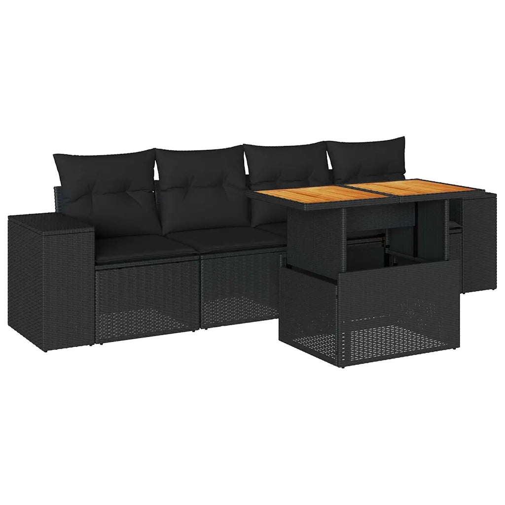 Set Divani da Giardino 5 pz con Cuscini in Polyrattan Nero 3327317