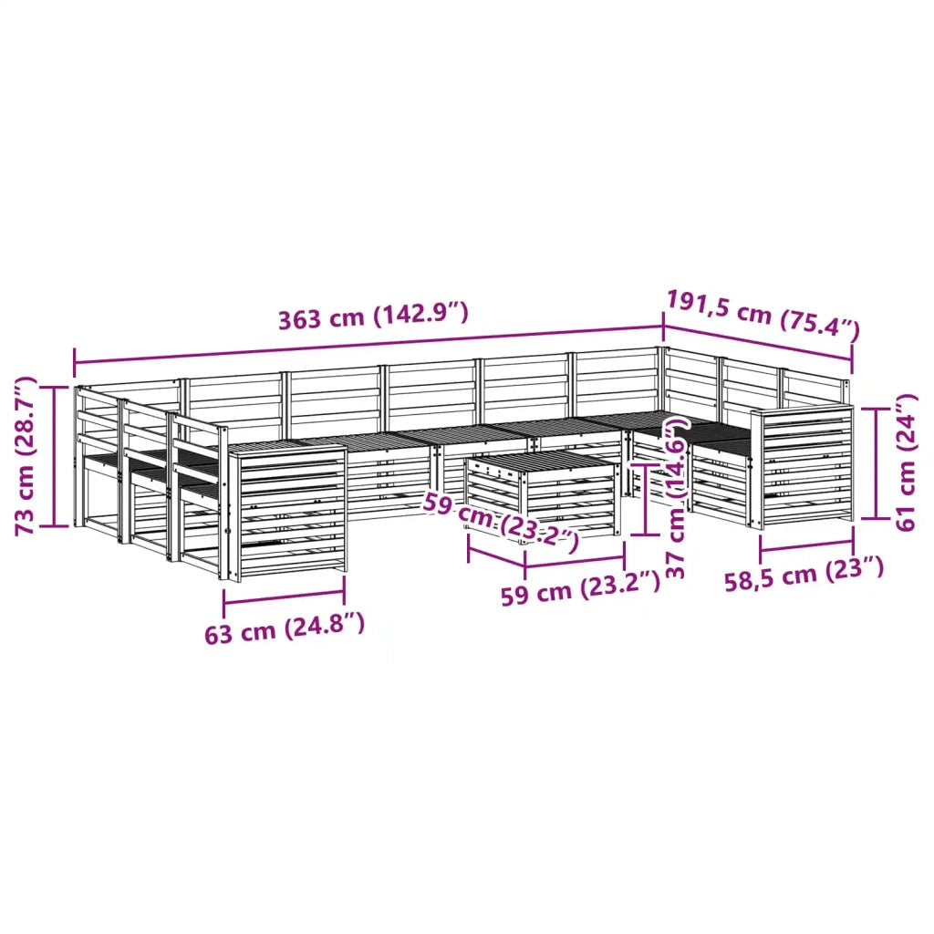 Set di divani da esterno 11 pcs Naturale