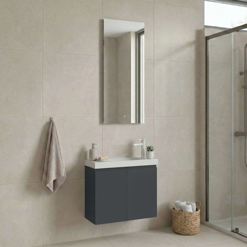 Set mobile lavabo con specchio (2 pezzi) "Ferla 60" - 60 x 22 x 50 cm - Antracite opaco