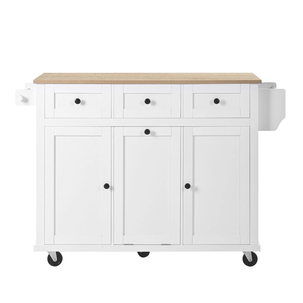 Isola da cucina mobile con estensione tavolo - Zephmum- Bianco, con cassonetto e cassetti