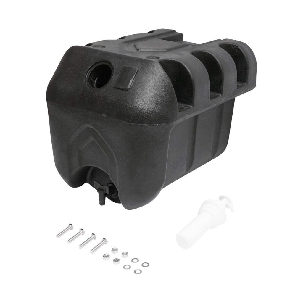 Serbatoio per acqua 30L con rubinetto e dosatore di sapone da 250 ml, in plastica nera, dimensioni 332x420x331 mm