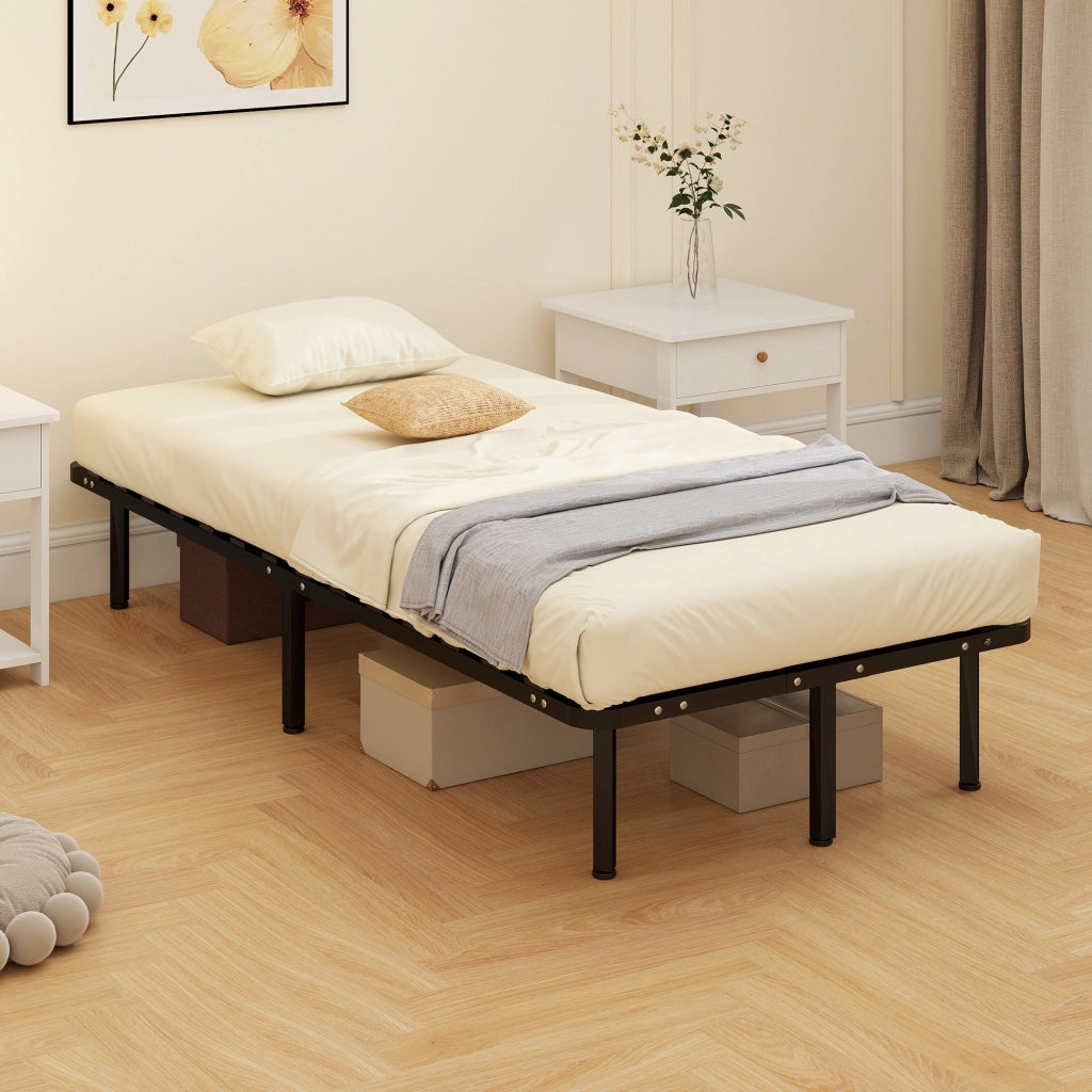 Letto Contenitore in Legno e Acciaio con Doghe ¨C zephmum ¨C 190x90x31 cm Nero e Legno