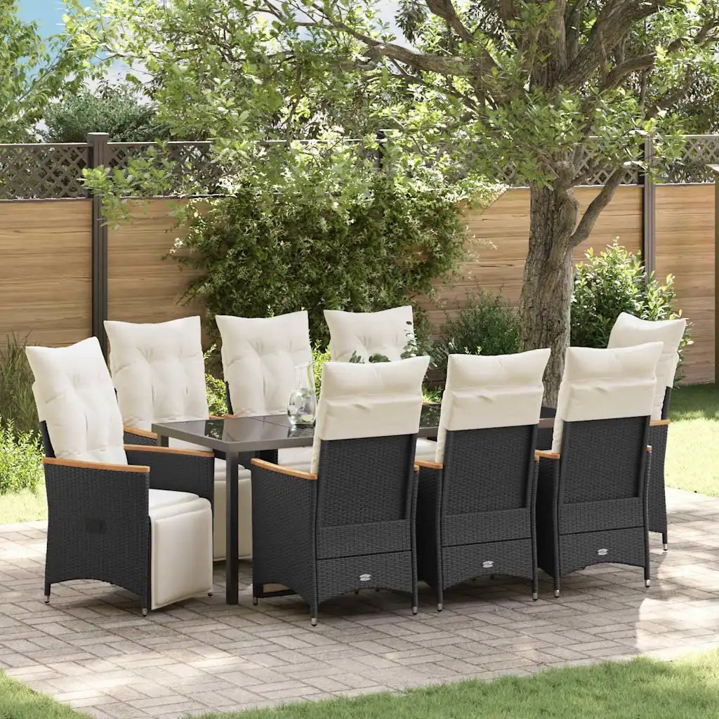 Set da Pranzo per Giardino con cuscino 9 pcs Nero polyrattan 3379617