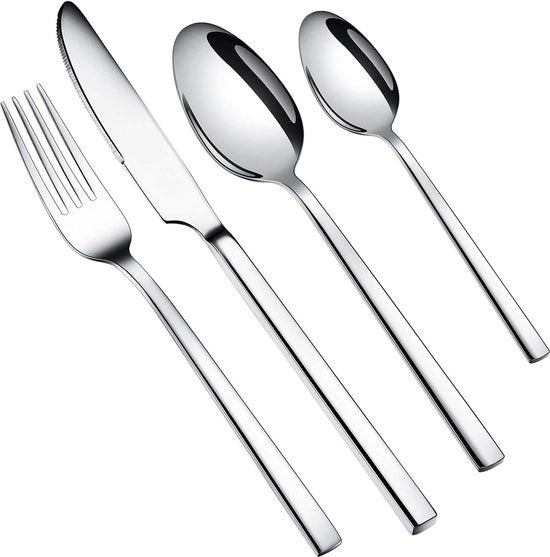 Set di cucina in acciaio inossidabile; 24 pezzi, set di cucina argentato; comprensivo di coltelli, forchette, cucchiai e cucchiai per tè e caffè per 6 persone; lucido a specchio, resistente al lavastoviglie