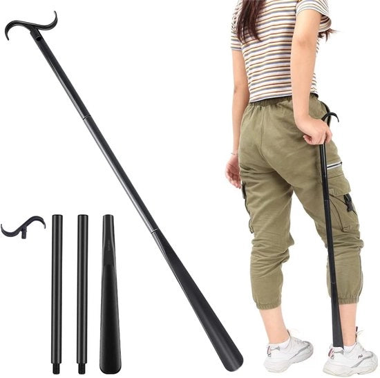 Aidello stivale - asta di appoggio per stivaletti - con cucchiaio per scarpe e strumento per rimuovere calze - estensione regolabile per aiuto di appoggio - adatto per stivali, calze, camicie e pantaloni - 62-88 cm di lunghezza