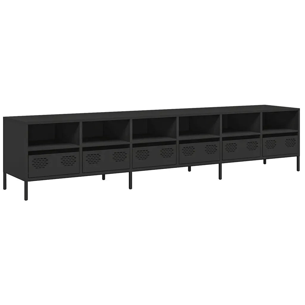 Mobile TV Nero 202x39x43,5 cm in Acciaio Laminato a Freddo 3307155