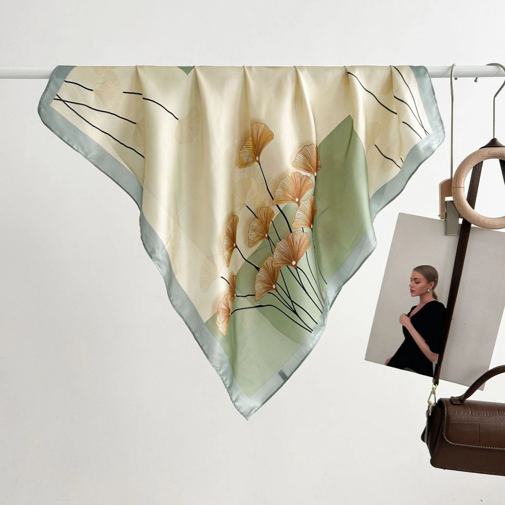 Sciarpa da donna in seta verde stampata, stile coreano, alla moda e versatile, sciarpa/fascia per il collo decorativa.