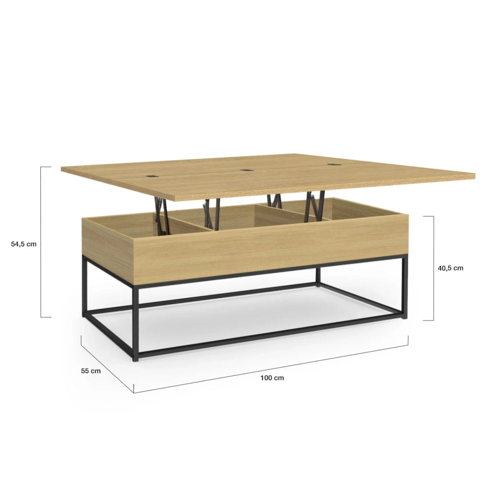 IDMarket - Mesa de centro multifunción con 2 tableros abatibles DETROIT, 1 de ellos convertible en mesa de comedor