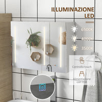 Specchio Armadietto da Bagno Pensile 90x15x70 cm in MDF e Vetro Bianco Lucido