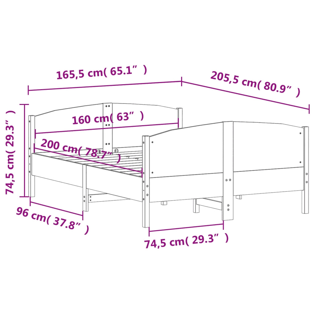 Giroletto senza Materasso 160x200 cm in Legno Massello di Pino