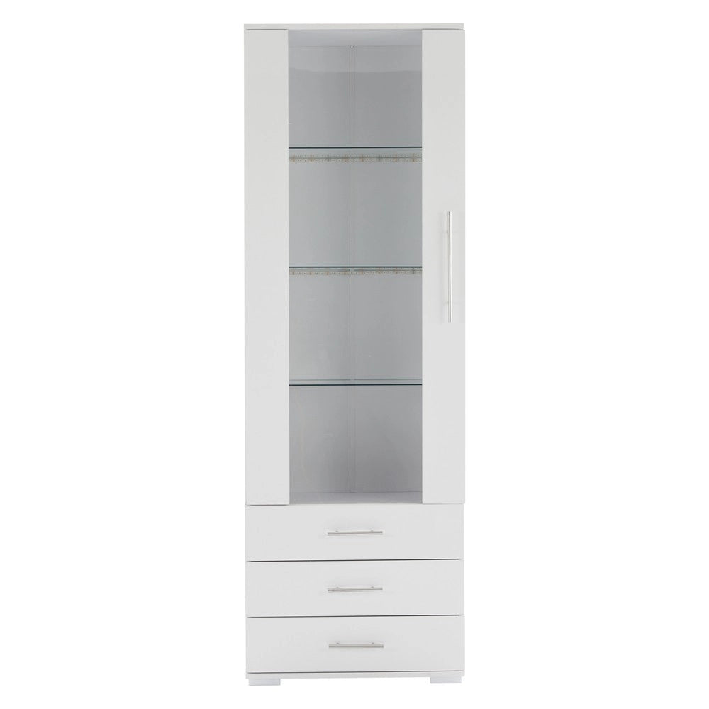 Vetrina Espositiva con LED ¨C MINIMAL ¨C Bianco Lucido, 3 Cassetti, 60x35x180