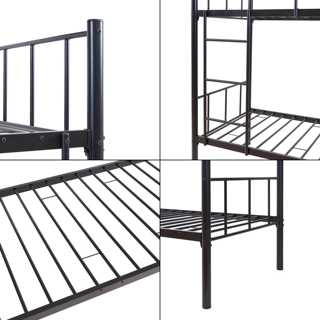 Letto a Castello Berimma a 2 Posti con Materassi 90x200 cm Scaletta e Sponda Anticaduta - Nero [en.casa]