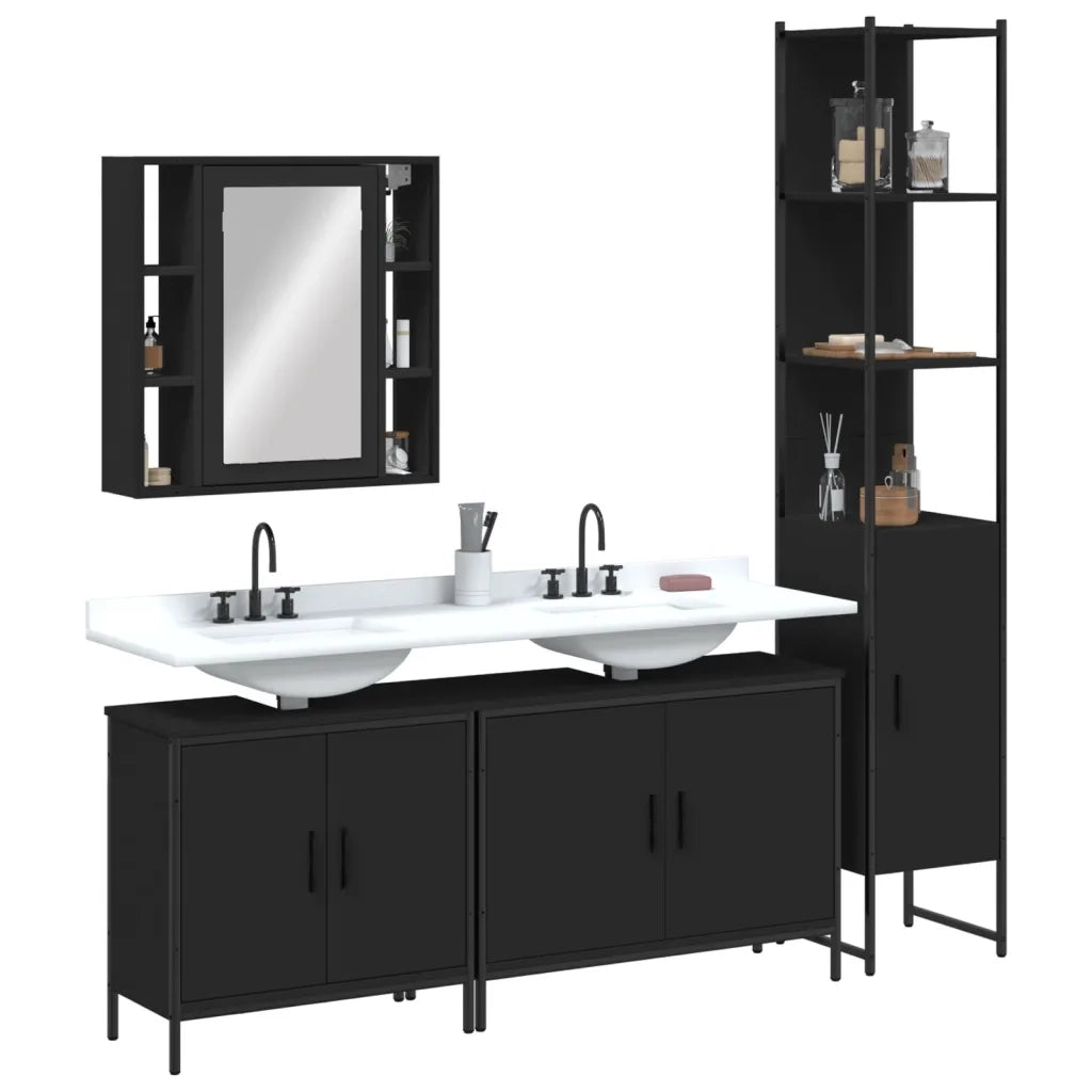 Set Mobili da Bagno 4 pz Nero in Legno Multistratocod mxl 91359