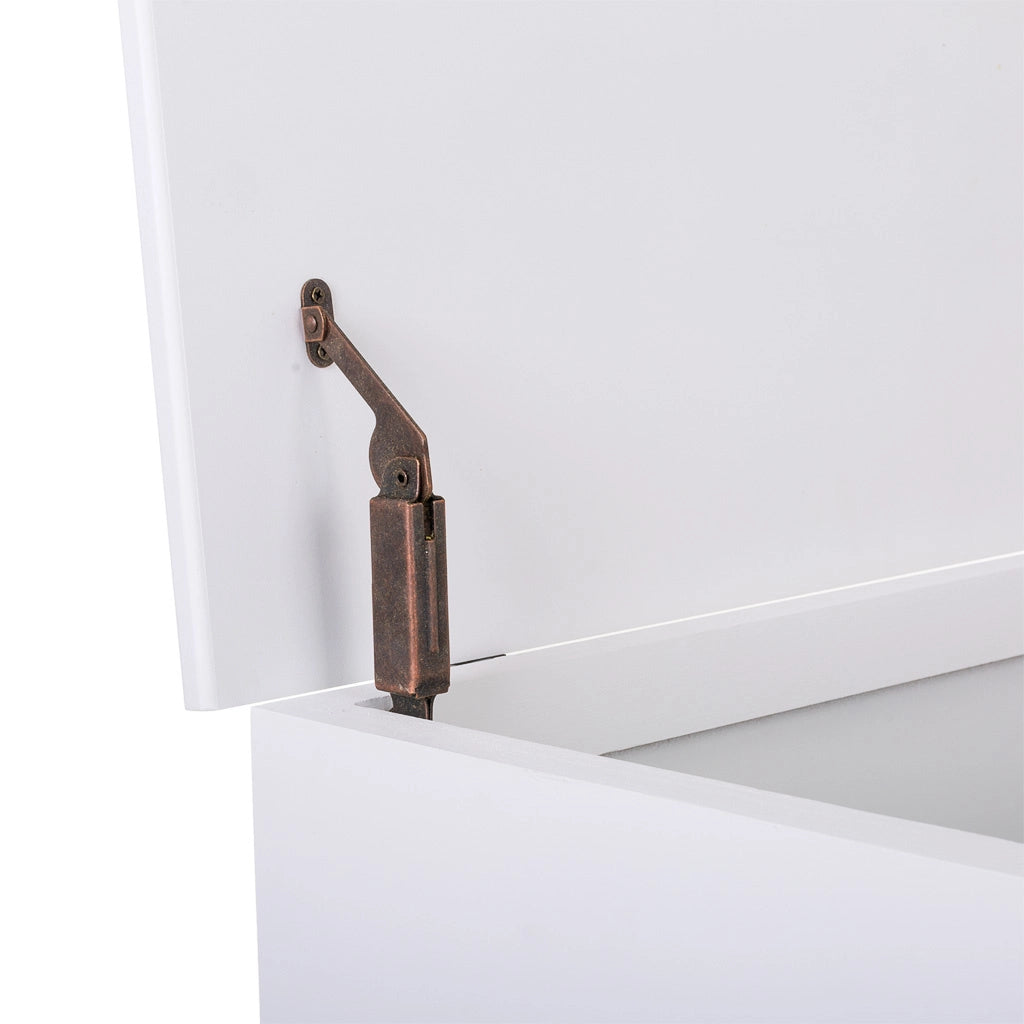 Sgabello baule in legno bianco 83x41,5x62,5h
