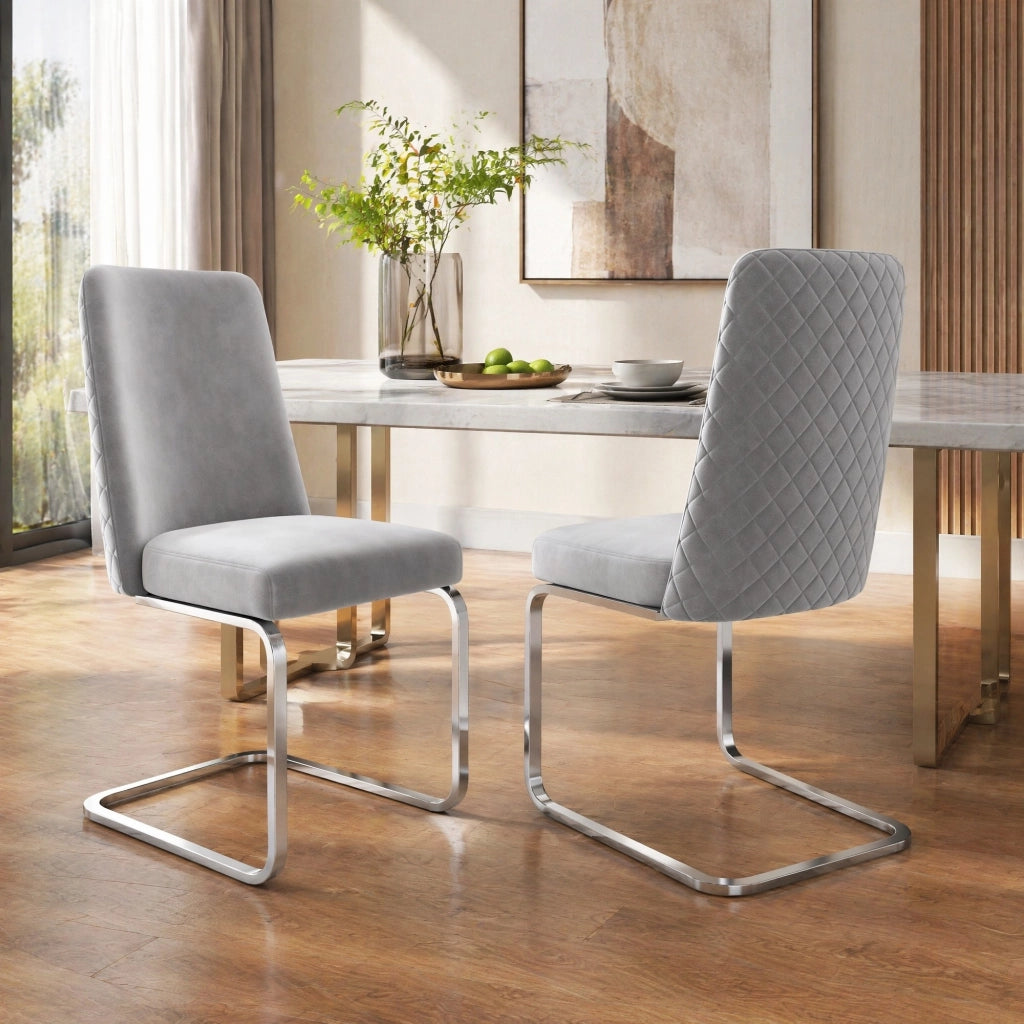 Set di 2 sedie da pranzo in velluto grigio con gambe argento