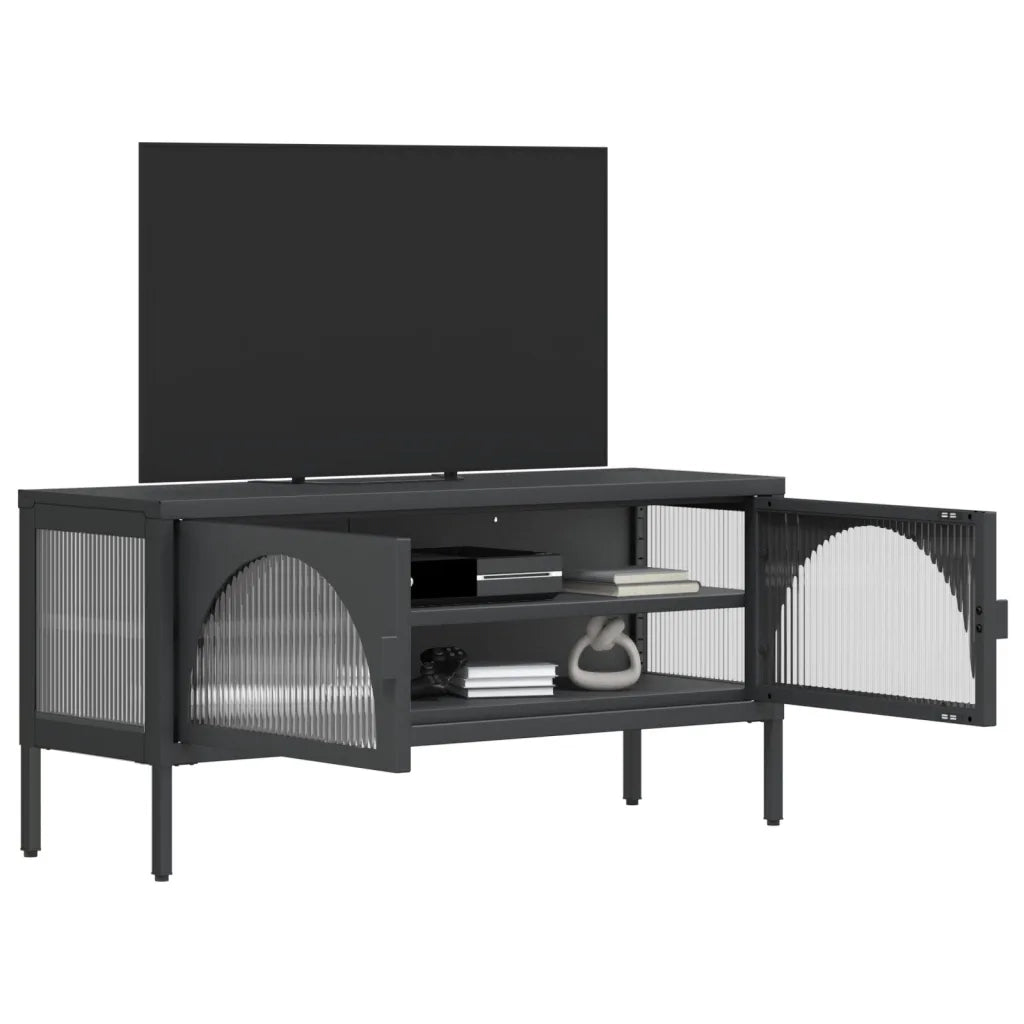 Mobile Porta TV Nero 105x35x50 cm Vetro e Acciaio 352998