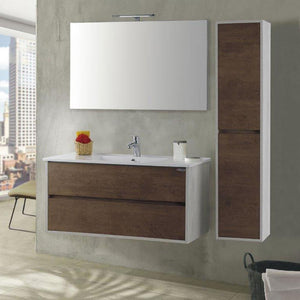 Mobile da Bagno Sospeso 90cm Colonna P32cm Mazzoni Maiorca Plus Noce Scuro Frassinato