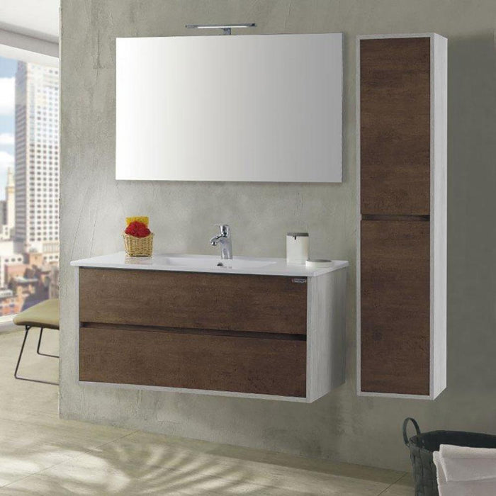 Mobile da Bagno Sospeso 100cm Colonna P32cm Mazzoni Maiorca Plus Noce Scuro Frassinato