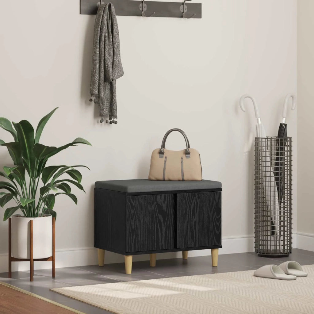 Panca per ingresso con cuscino-Sgabello-Panca da Corridoio Rovere Nero 60 x 38 x 46 cm 721627