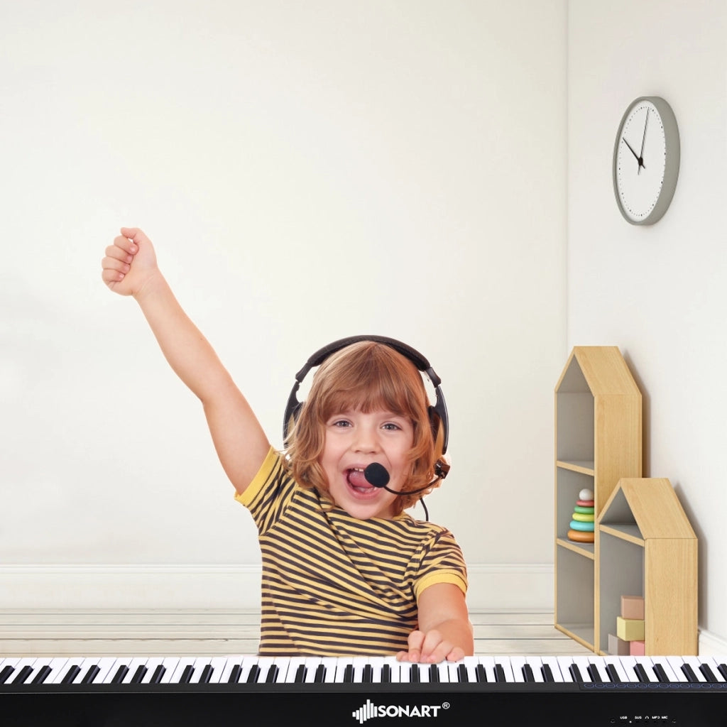 Pianoforte digitale a 88 tasti portatile per bambini con borsa, Tastiera elettronica con 128 toni Nero