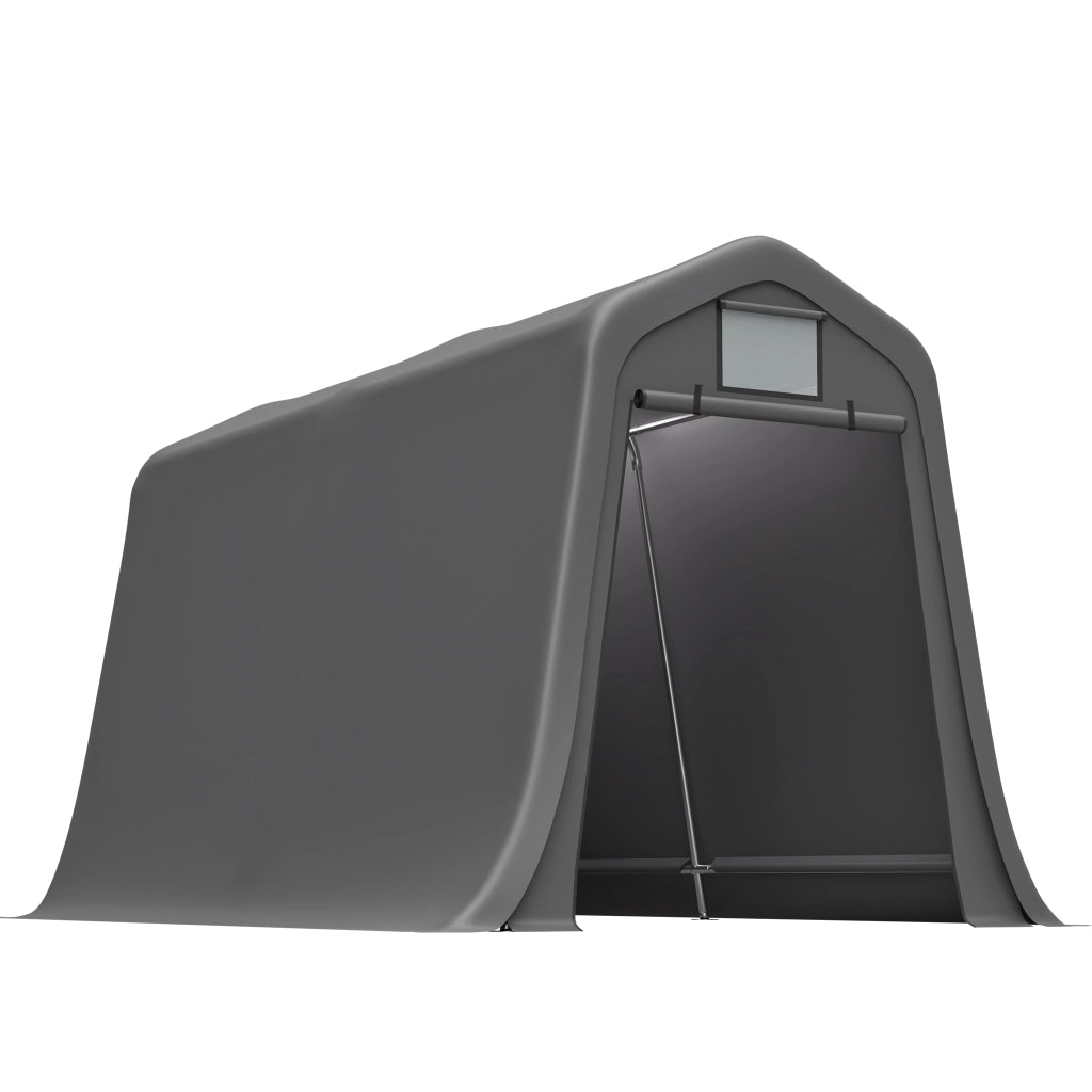 Tenda Garage 366x213x225 cm Grigio Scuro con Telo PE 170 g/m², Tetto a Due Falde e Porta Avvolgibile