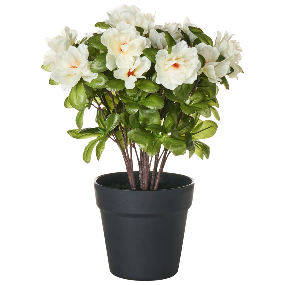Pianta artificiale di rododendro in vaso Fiori bianchi Materiale sintetico 36 cm Accessorio decorativo per interni