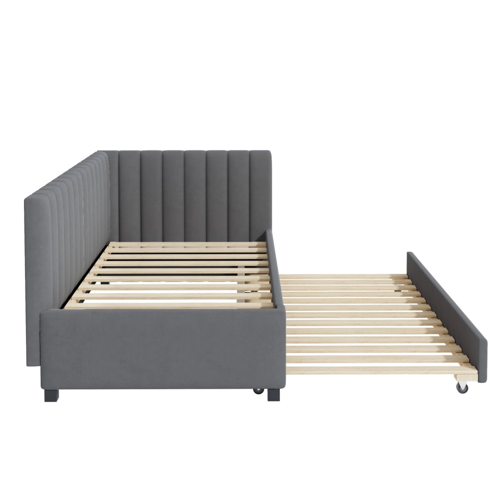 Divano letto 90x200 cm Estraibile; Velluto Grigio (Senza materasso)