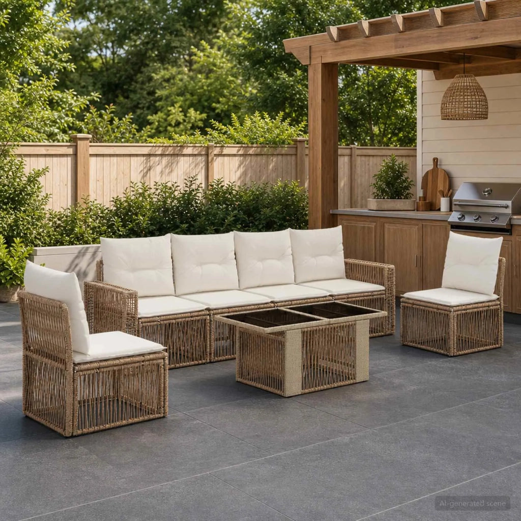 Set Divano da Giardino 7 pz Beige e Bianco Crema polyrattan 3436773