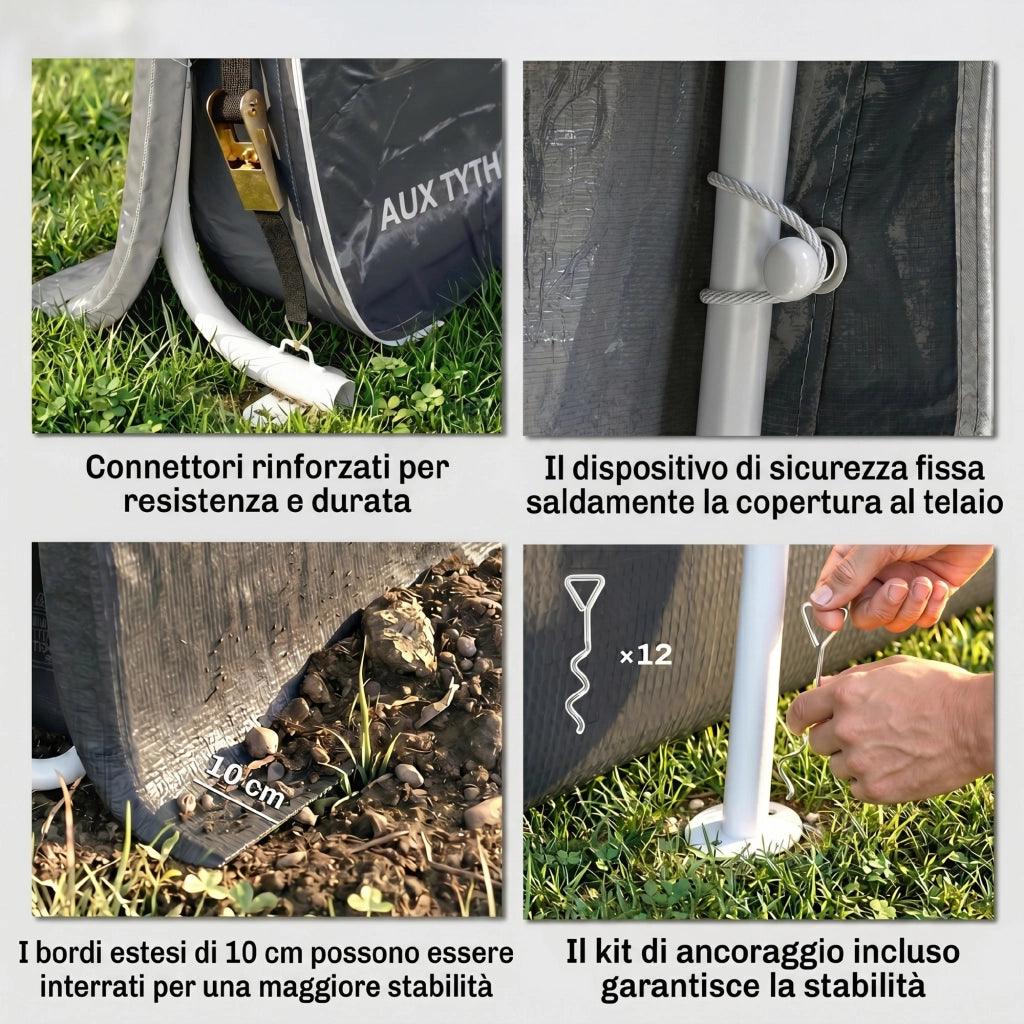 Tendone Garage per Auto, Moto e Attrezzi, in Metallo e Tessuto PE, 280x240x240 cm, Grigio