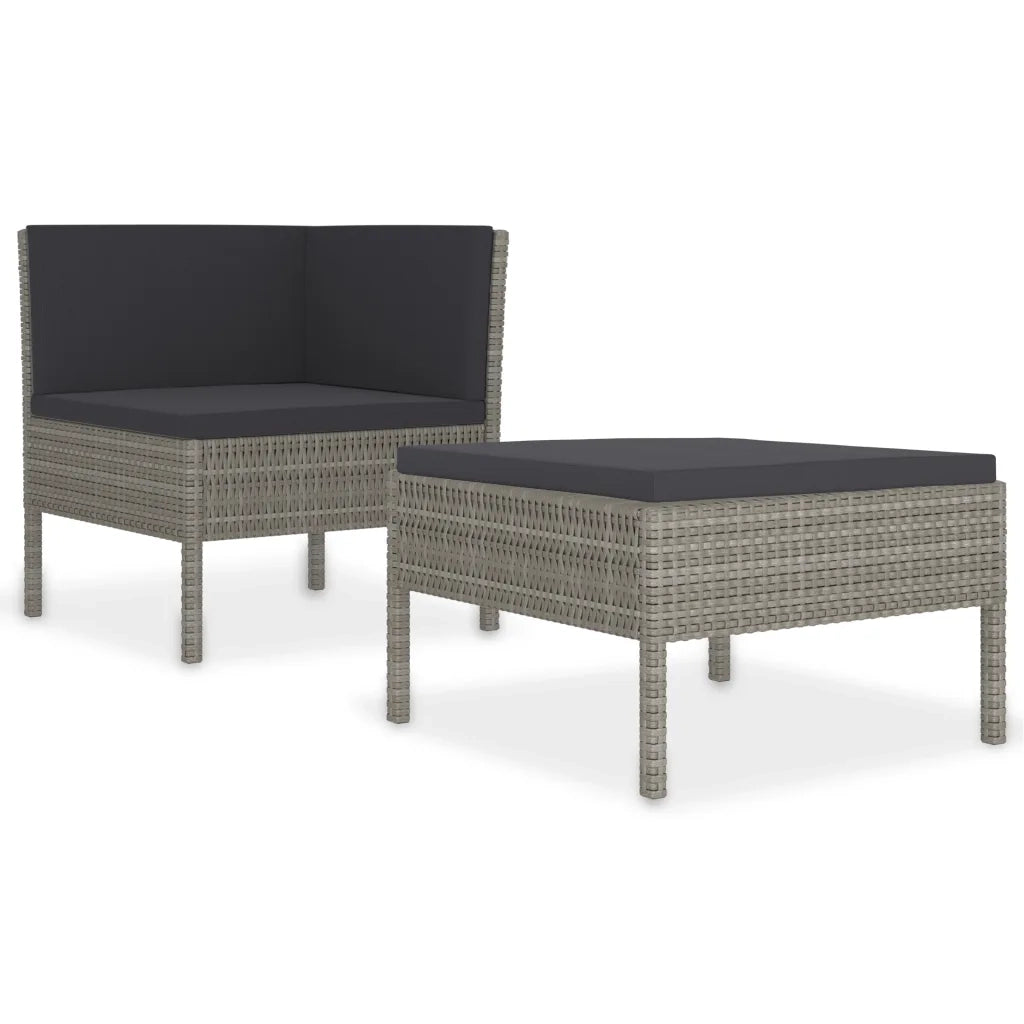 Set Divani da Giardino 2 pz | Set Salotto da Giardino con Cuscini in Polyrattan Grigio