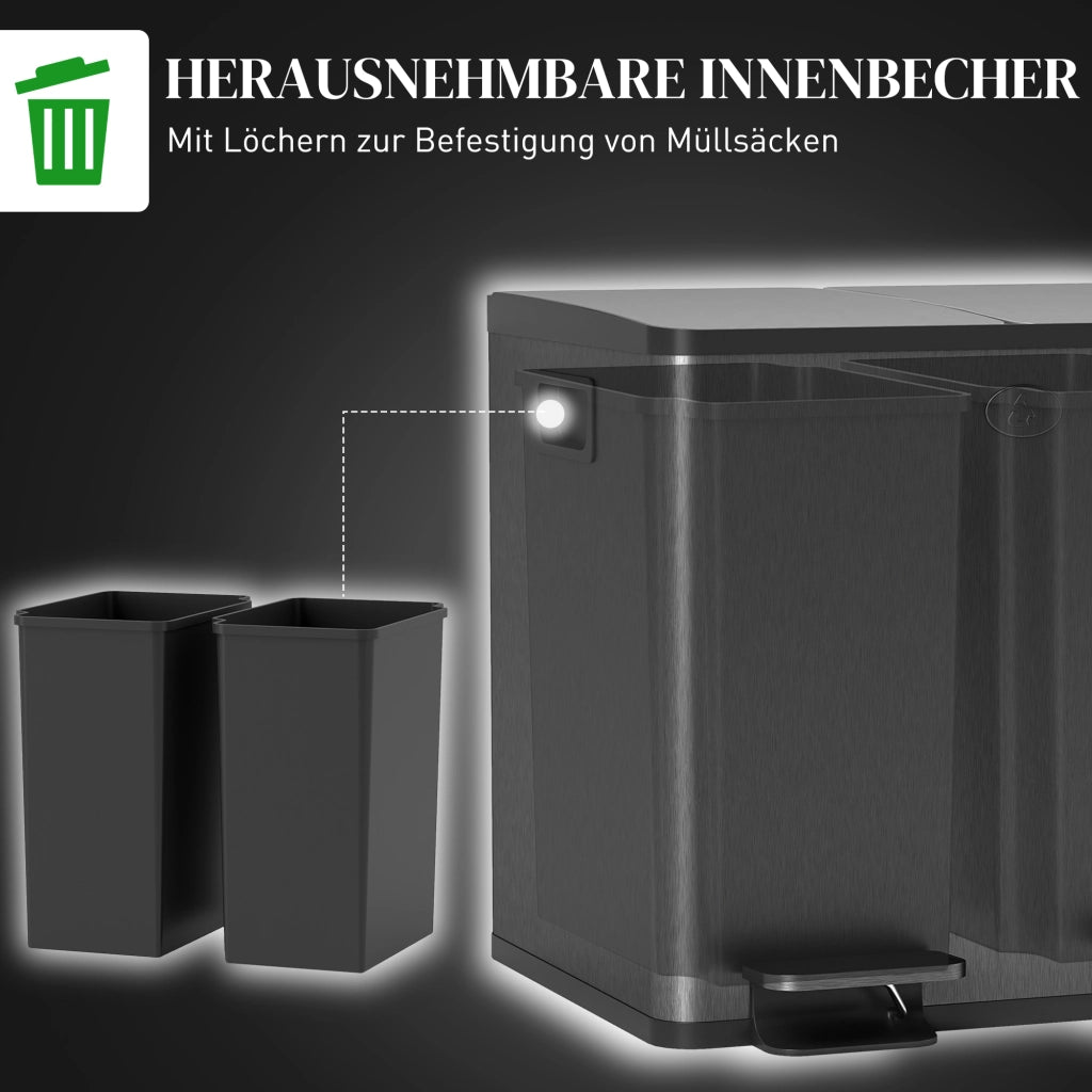 Doppio Cestino per Rifiuti ¨C zephmum ¨C Nero, Acciaio Inox, Plastica, 15 Litri