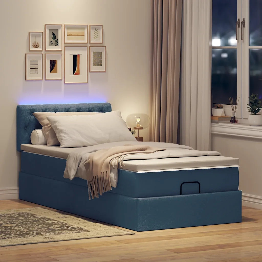 Struttura Letto Pouf con Materasso Blu 90x190 cm in Tessuto 3312359