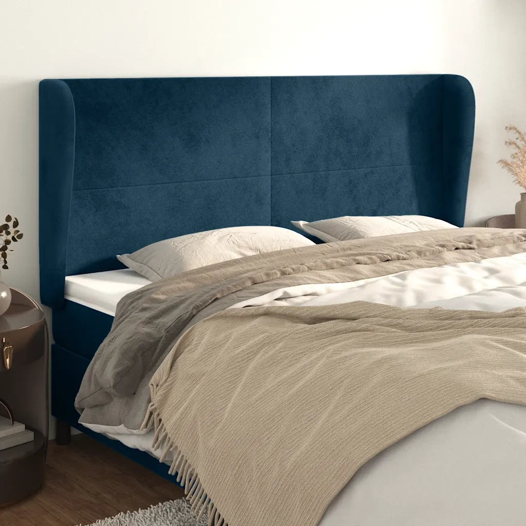 Testiera ad Orecchio Blu Scuro 203x23x118/128 cm in Velluto