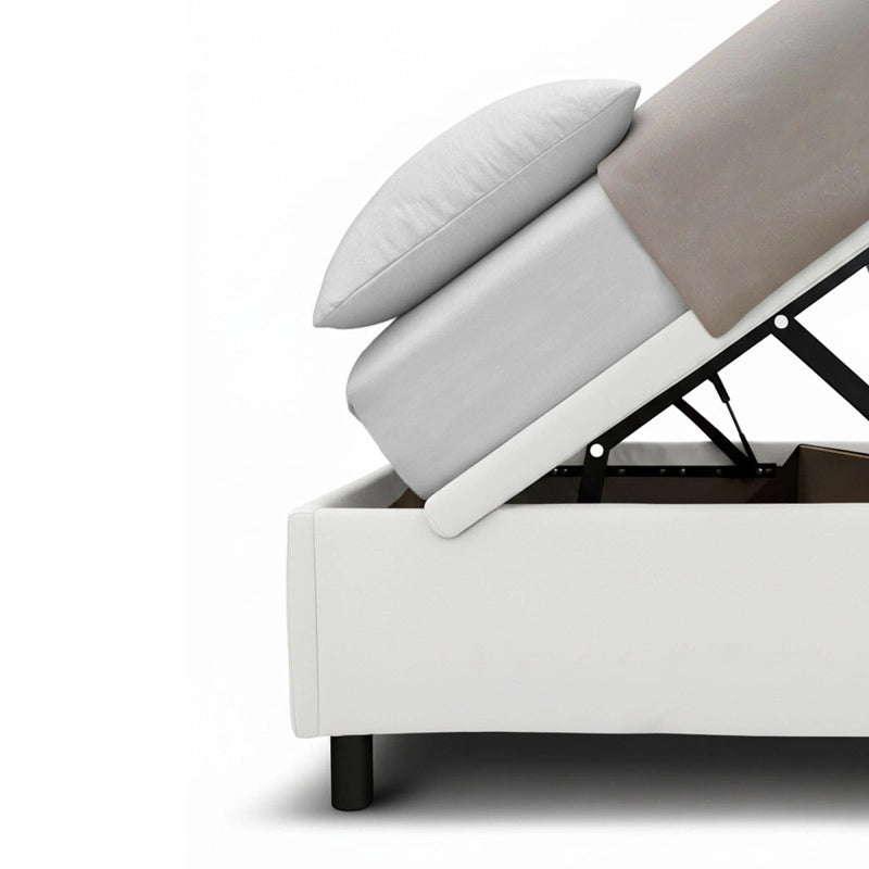 Letto imbottito Singolo 80x200 cm Button - Bianco,Similpelle,Contenitore