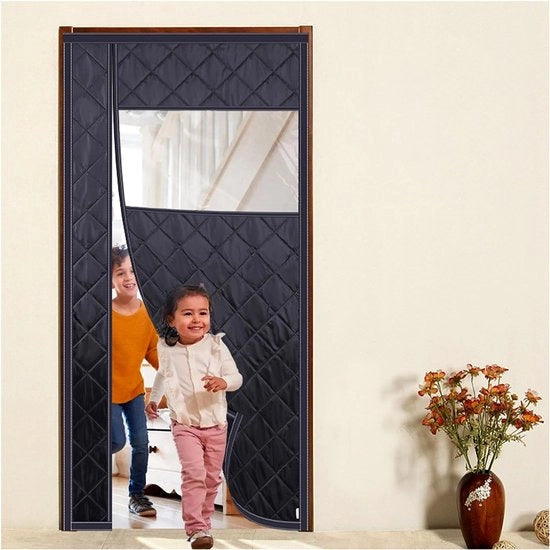 Gordino isolante magnetico termico per porte laterali con pannelli visibili in Oxford in cotone, riutilizzabile, per isolare la porta in inverno e in estate (nero, 90*H200 cm)