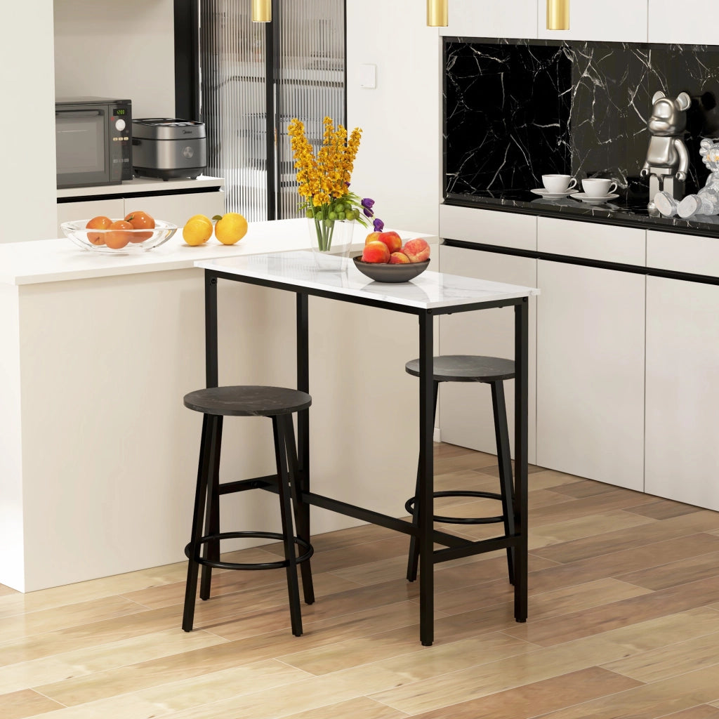 Tavolino da bar con 2 sgabelli ¨C zephmum ¨C set 3 pezzi, telaio acciaio, bianco e nero