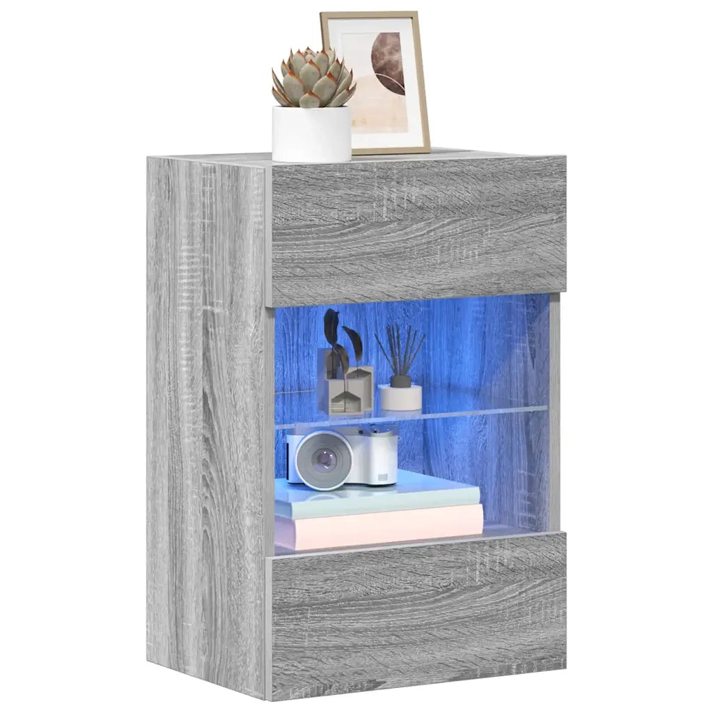Mobili da parete con luci LED per TV 2pz-Credenza per TV Grigio Sonoma 40x30x60,5 cm