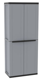 Armadio Modulare da Esterno 68x37,5x163,5 cm 2 Ante 3 Ripiani in Polipropilene Jline Grigio e Nero