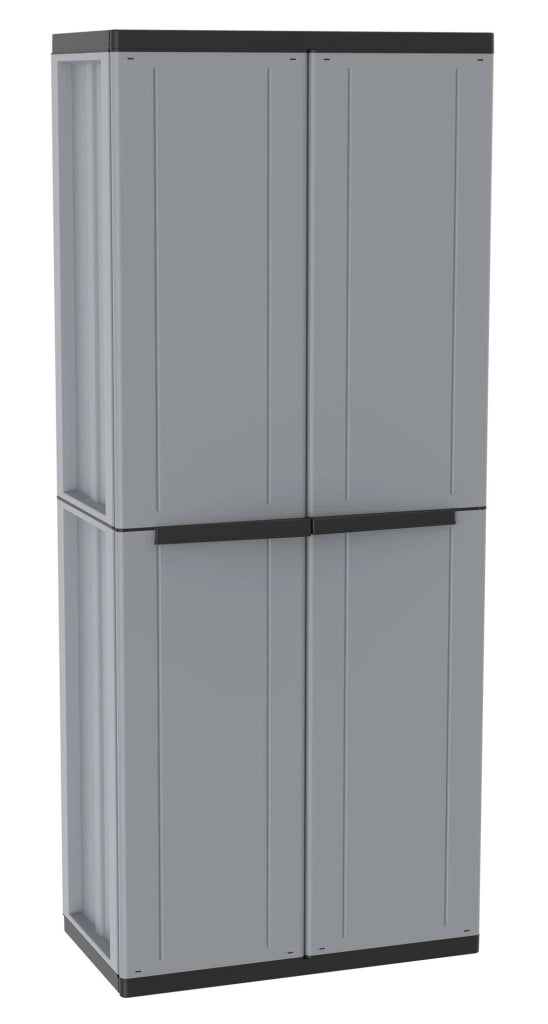 Armadio Modulare da Esterno 68x37,5x163,5 cm 2 Ante 3 Ripiani in Polipropilene Jline Grigio e Nero