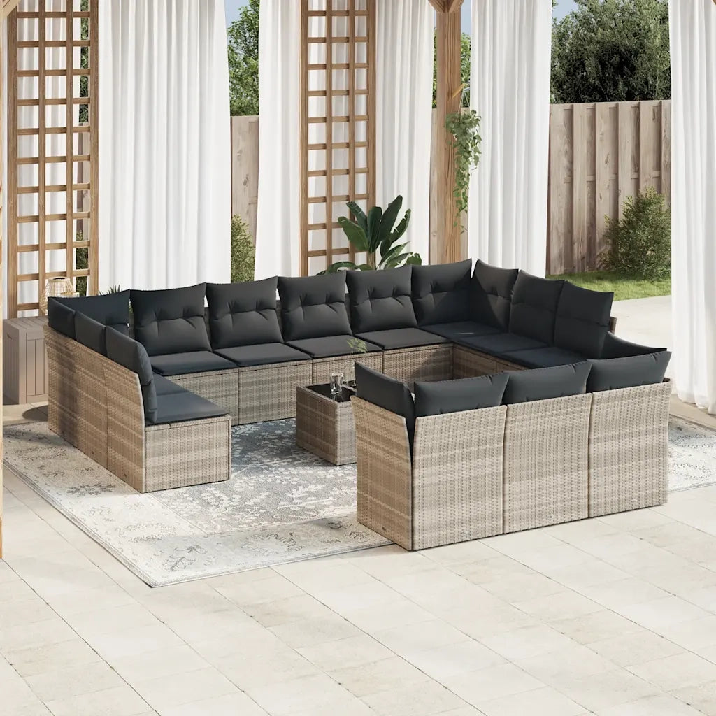 Set Divani da Giardino 14pz con Cuscini in Polyrattan