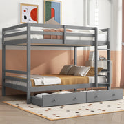 Letto a castello in legno con cassetti e scala, 140x200 cm, grigio