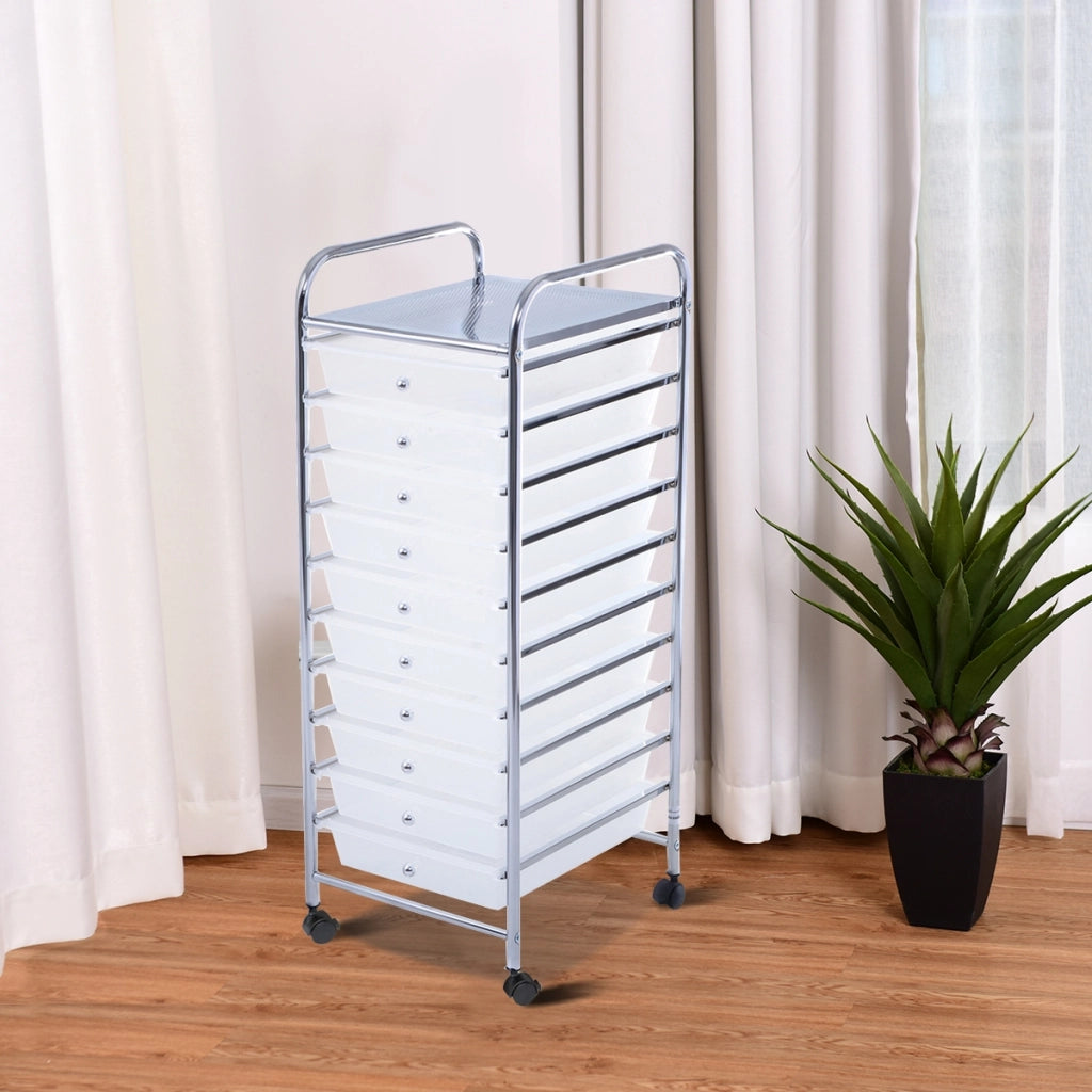Carrello cassettiera multiuso con 10 cassetti da cucina Contenitore con ruote a 10 ripiani per bagno trasparente