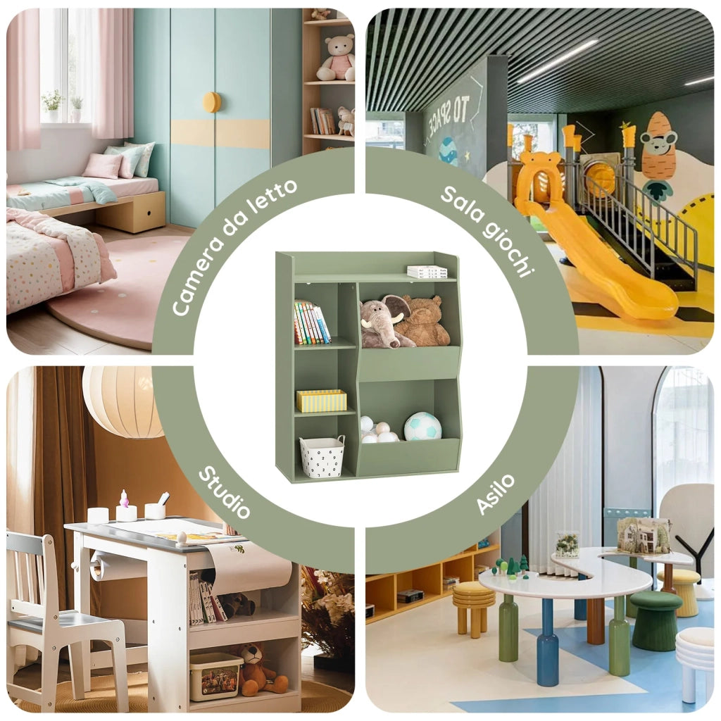 SoBuy Libreria Montessoriana per Bambini - Scaffale Portagiochi con 5 Scomparti Aperti - Libreria da Terra per Cameretta Verde 80x34x104 cm KMB55-K-GR
