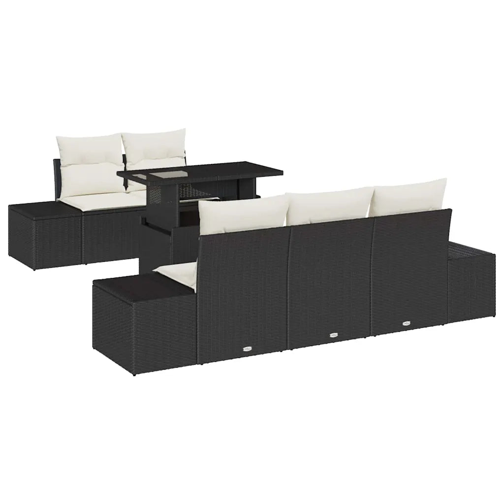 Set Divano da Giardino con cuscino 6 pcs Nero e Crema