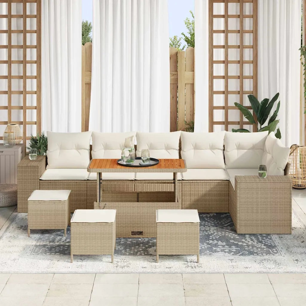 Set Divano da Giardino 10 pcs Beige e Crema polyrattan 3363981