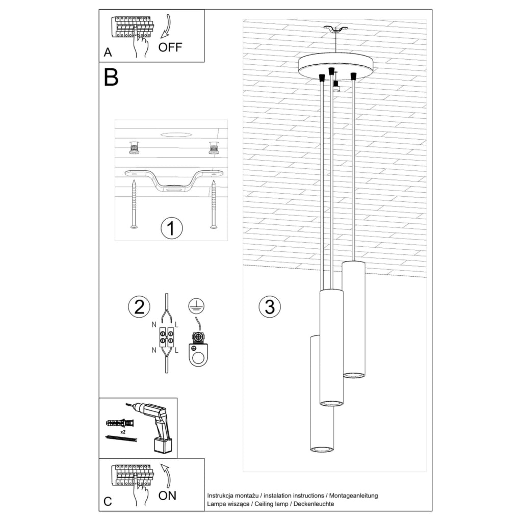 Lampada a sospensione nera tripla MODENO 3xGU10 Pure Lume