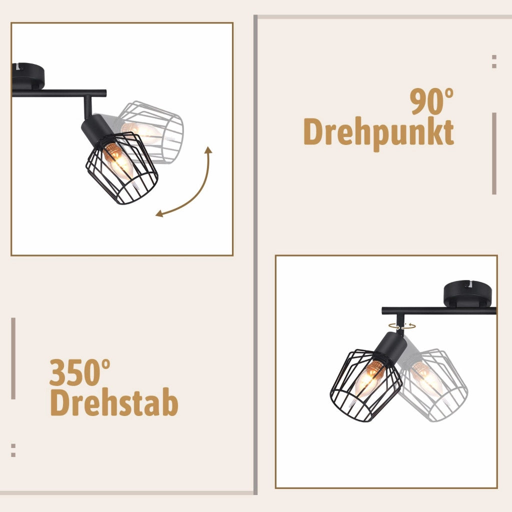 ZMH Faretto da soffitto neri 2 luci E14 metallo orientabili 350° industriali per corridoio soggiorno