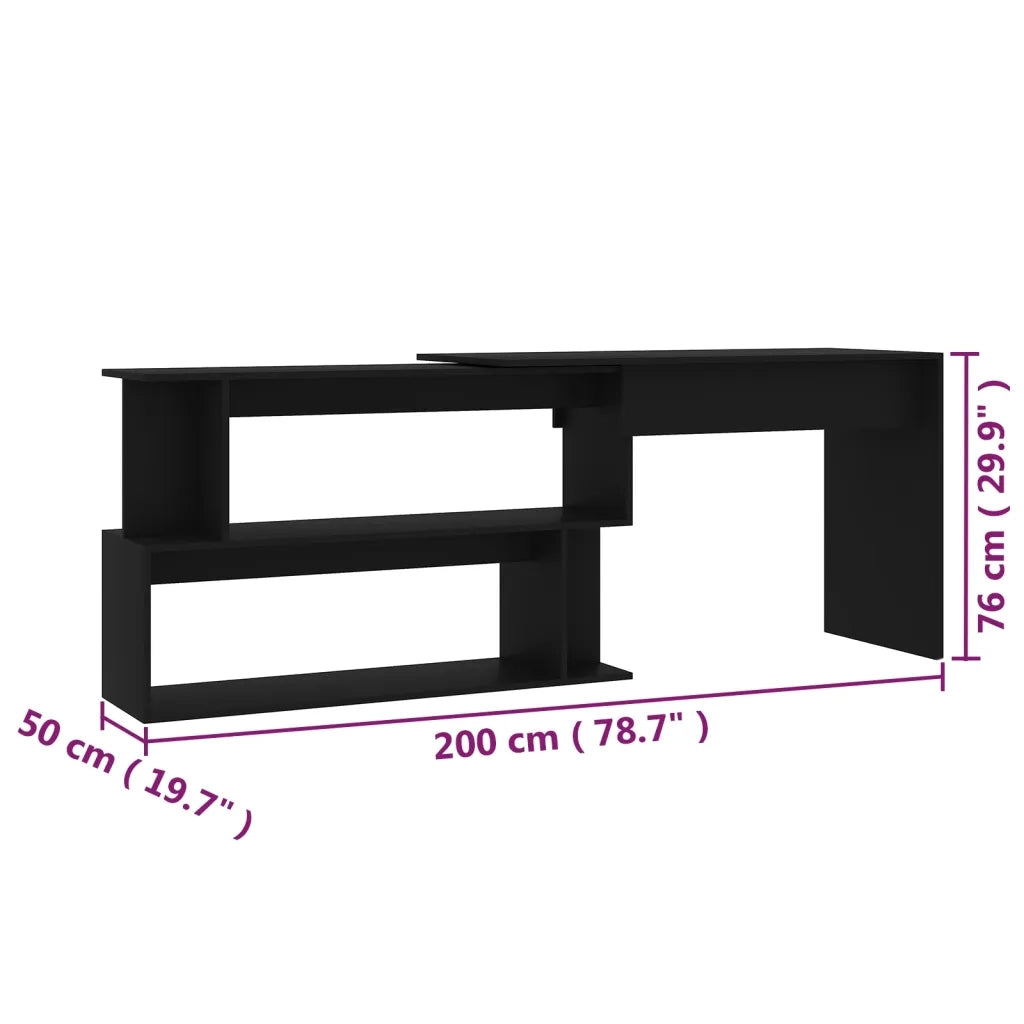 Scrivania ad Angolo Nera 200x50x76 cm in Legno Multistrato 801099