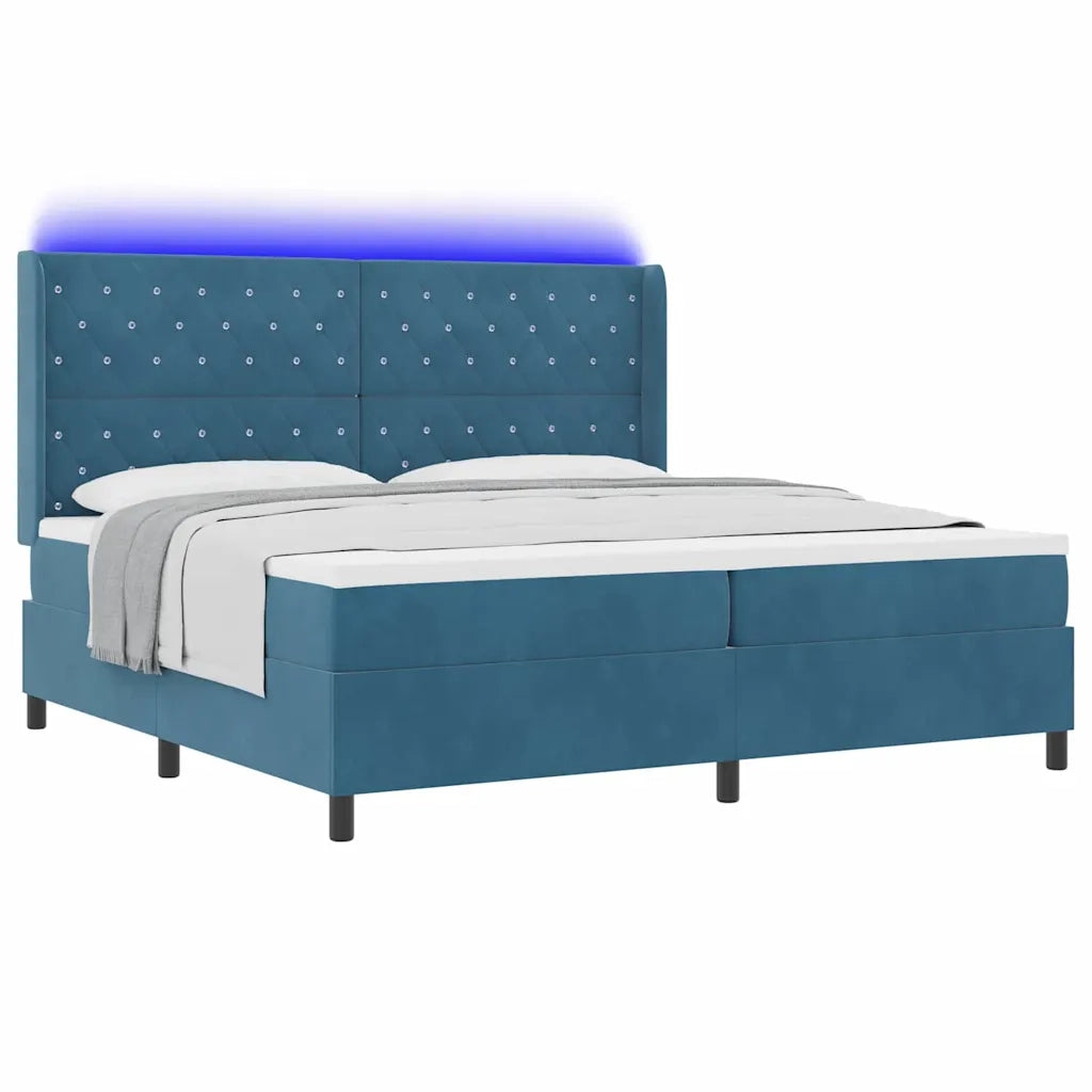 Letto a molle con materasso con led Blu 200 x 200 cm Velluto 3343836
