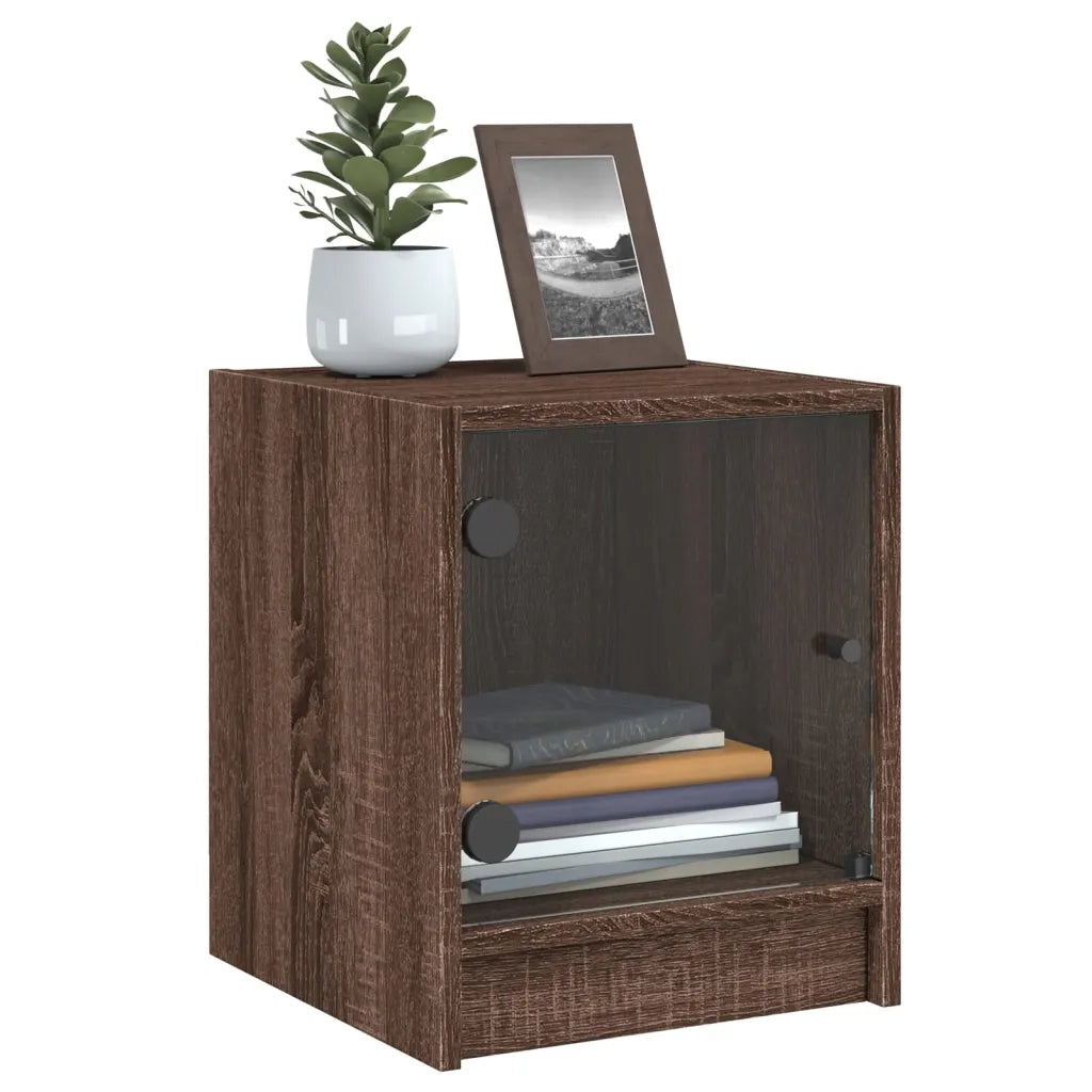 Comodino con Anta in Vetro Rovere Marrone 35x37x42 cm 836355